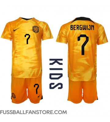 Niederlande Steven Bergwijn #7 Replik Heimtrikot Kinder WM 2022 Kurzarm (+ Kurze Hosen)